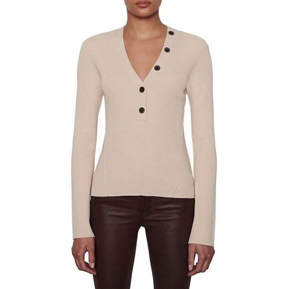 New frame | Rib-Knit V-Neck Top in Vanilla - Picture 2 of 9